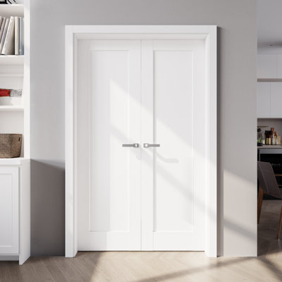 80" Primed 1-Paneled Double Solid Manufactured Wood Slab Door Without Hardware Kit