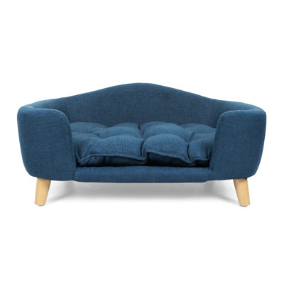 Navy Blue Mid-Century Modern Dog Bed With Dependable Birch Wood Legs, Assembly Long-Lasting Required