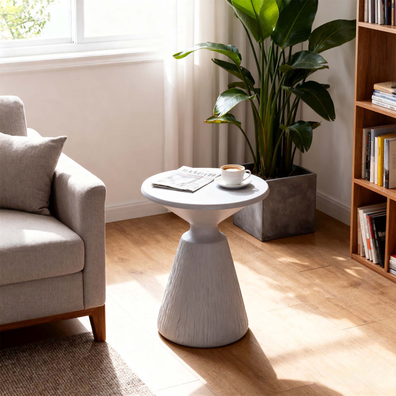 Table de bout d'extérieur en ciment pour patio, décoration de jardin, petite table d'appoint ronde moderne pour l'intérieur et l'extérieur