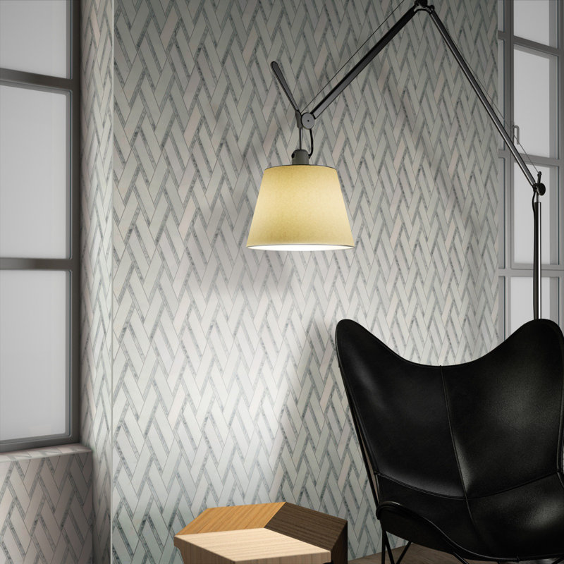 Celest 2" x 6" Herringbone Mosaic Wall Tile, Thassos/Bianco Carrara 