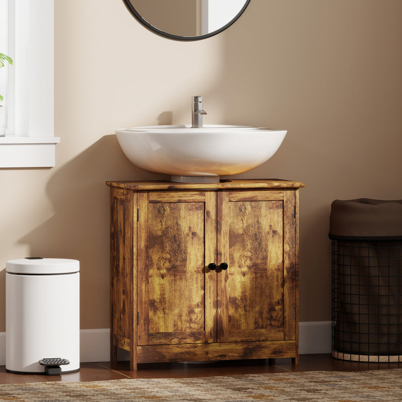 Armoire sous le lavabo en MDF rustique brun - Design contemporain avec dossier ouvert pour lavabo sur piédestal