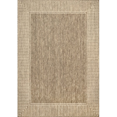 Alegre Bordered Power Loomed Tan Indoor/Outdoor Rug