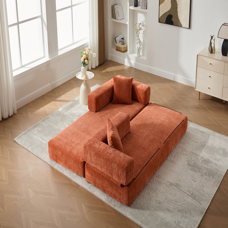 Canapé-lit convertible, canapé de plancher pliable sans assemblage, Orange