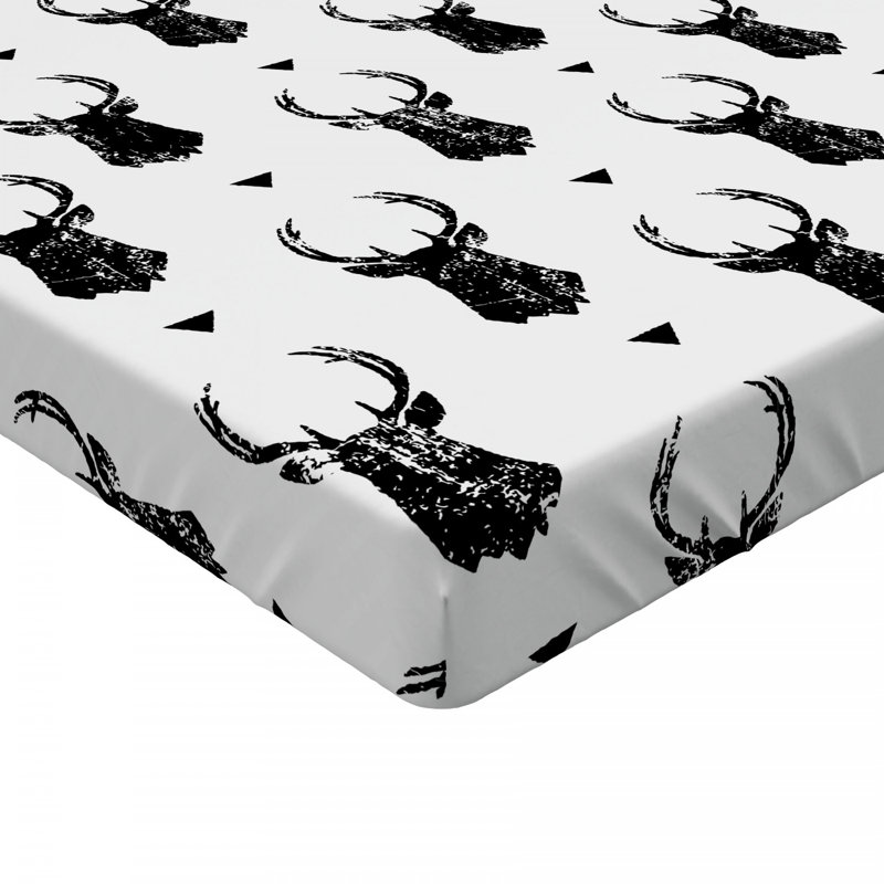 Microfiber Striped Fitted Sheet, Twin Fitted Sheet, Black/White Deer 1