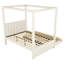 Lit plateforme double à baldaquin avec lit gigogne et trois tiroirs de rangement, beige-46879651