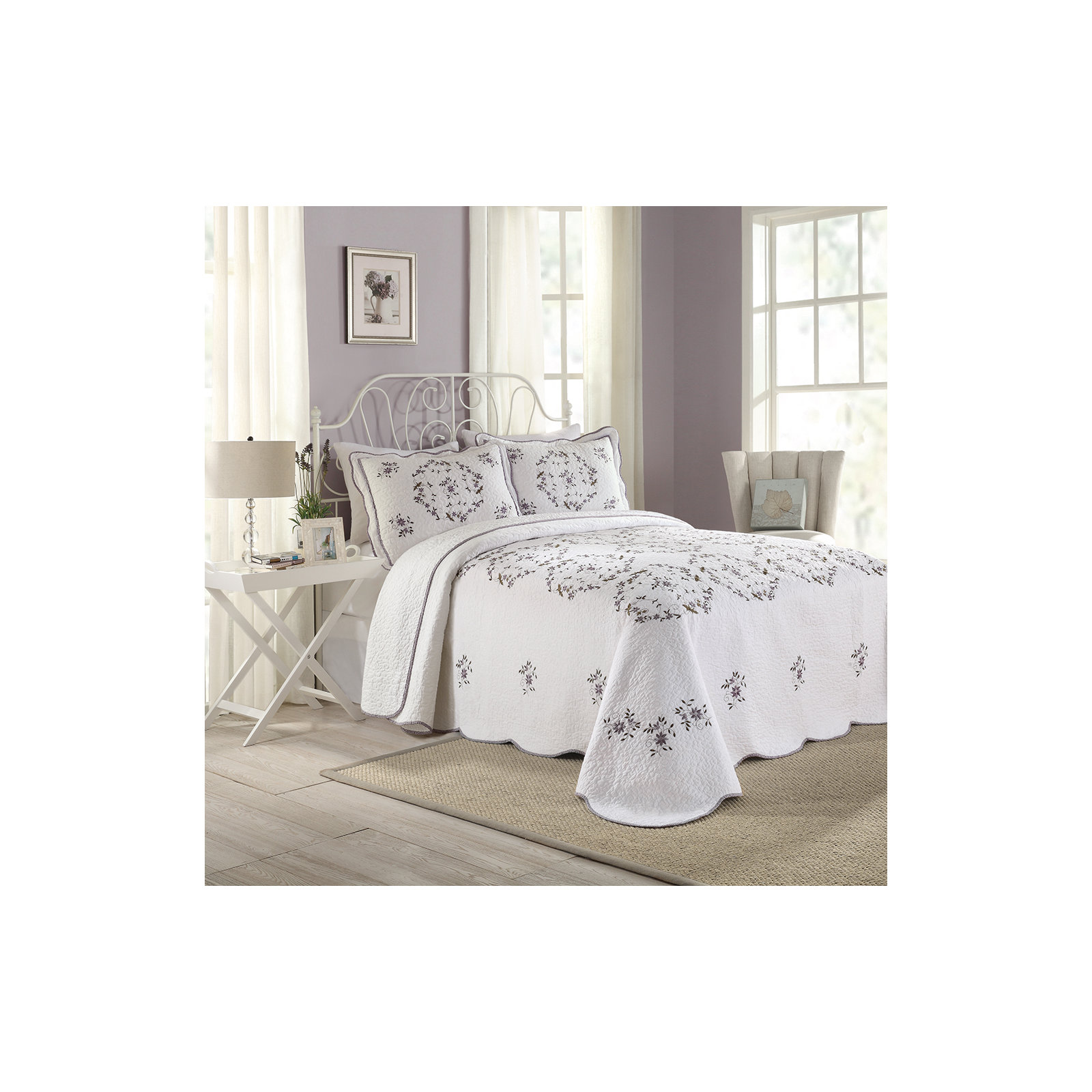 Gwen Floral Embroidered Scalloped Pillow Sham
