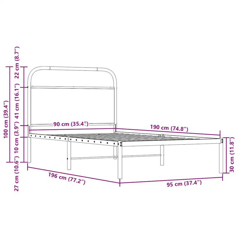 Alesiram Bed, Smoked Oak, Single (3')