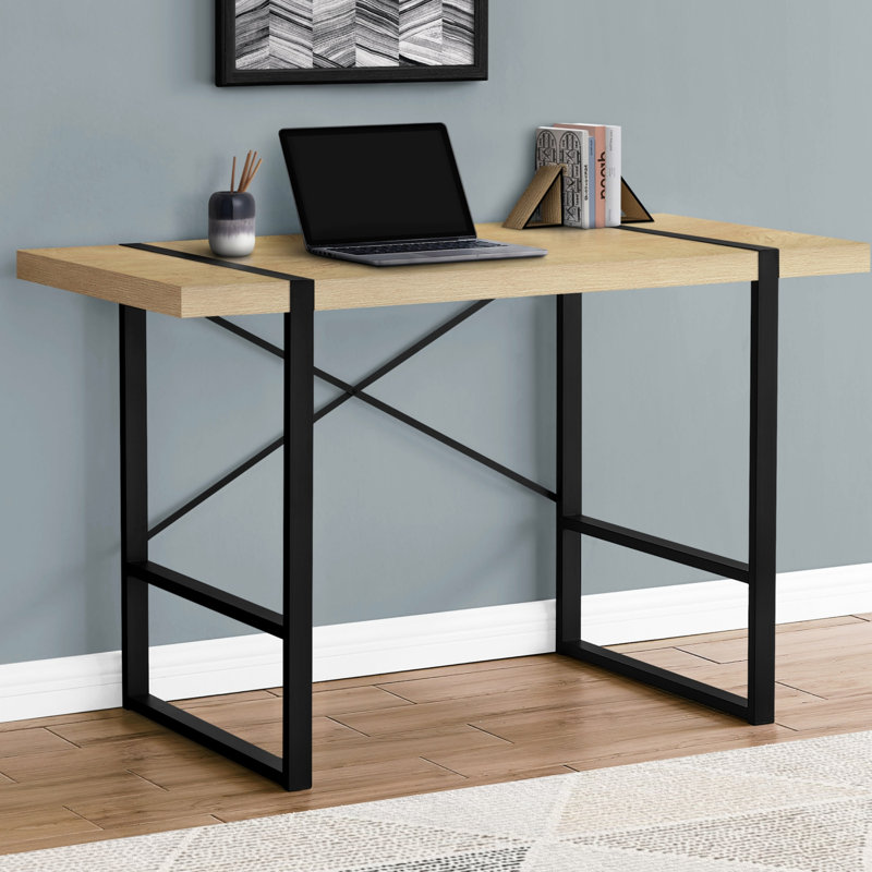 Bureau d'écriture rectangulaire, bureau d'ordinateur, bureau avec base en métal, Naturel