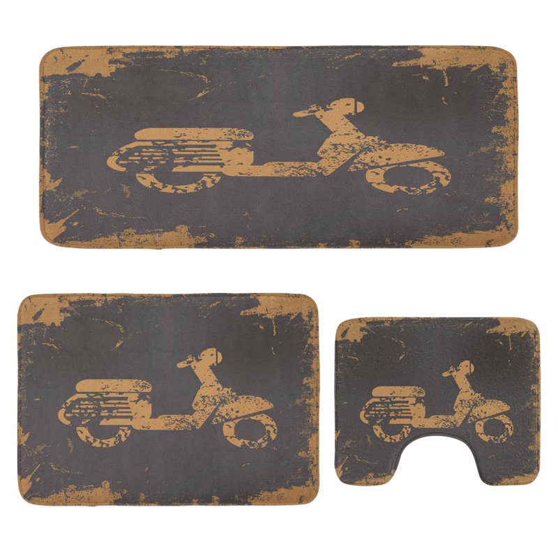  Ensemble de tapis de salle de bain Grunge 3 pièces en U et tapis rectangulaires gris anthracite / brun pâle