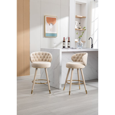 2 tabourets de bar à hauteur de comptoir - coussin rembourré de mousse, revêtement en velours, pieds en bois massif pour une charmante cuisine