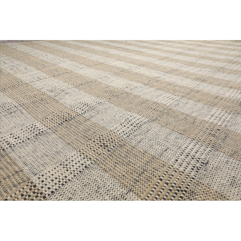 Tapis moderne en laine tissé à la main ivoire, Rectangle 10 pi x 14 pi