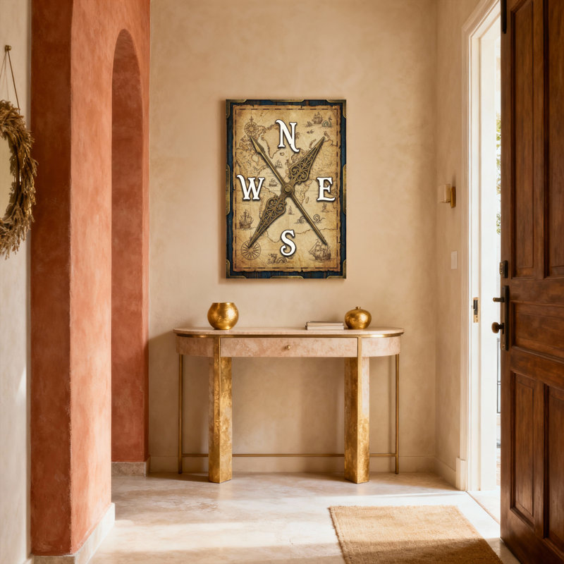 Ensemble de 1 tableau mural vintage avec carte du monde et toile tendue, H 30 po x l 20 po