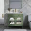 Lavabo de salle de bain 35,6 po Mid-Century avec verre à motif et bande lumineuse à capteur de mouvement, meuble-lavabo sur pied Farmhouse avec rangement, meuble-lavabo haut de gamme pour salle de bain, vert-785696952