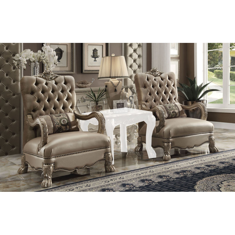 Dresden Bone Velvet & Gold Patina Tufted Sofa with Removable Cushions