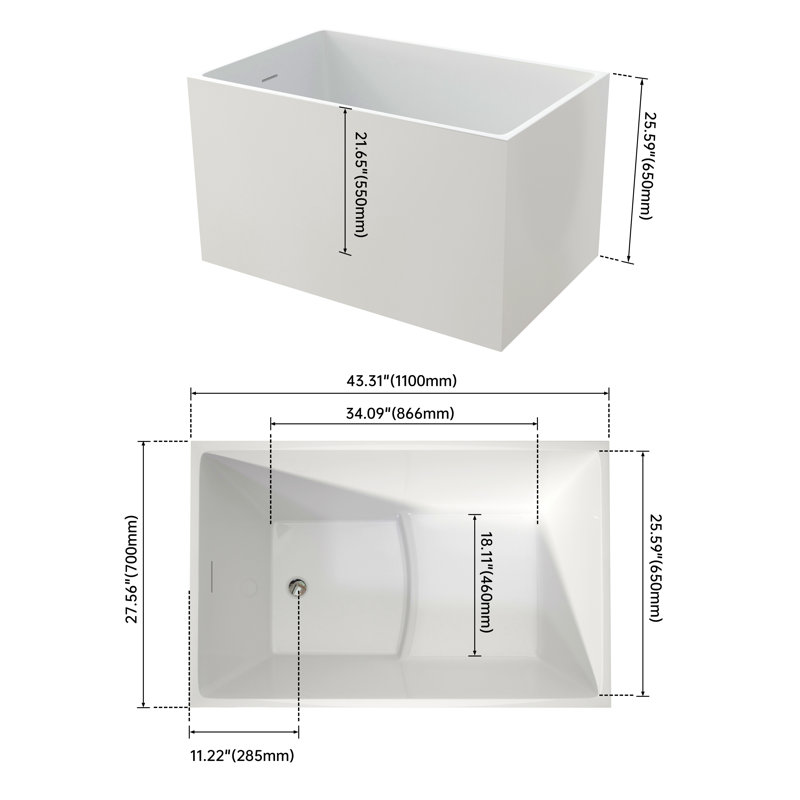 43" Acrylic Freestanding Bath Tubs Modern Soaker Tubs In White