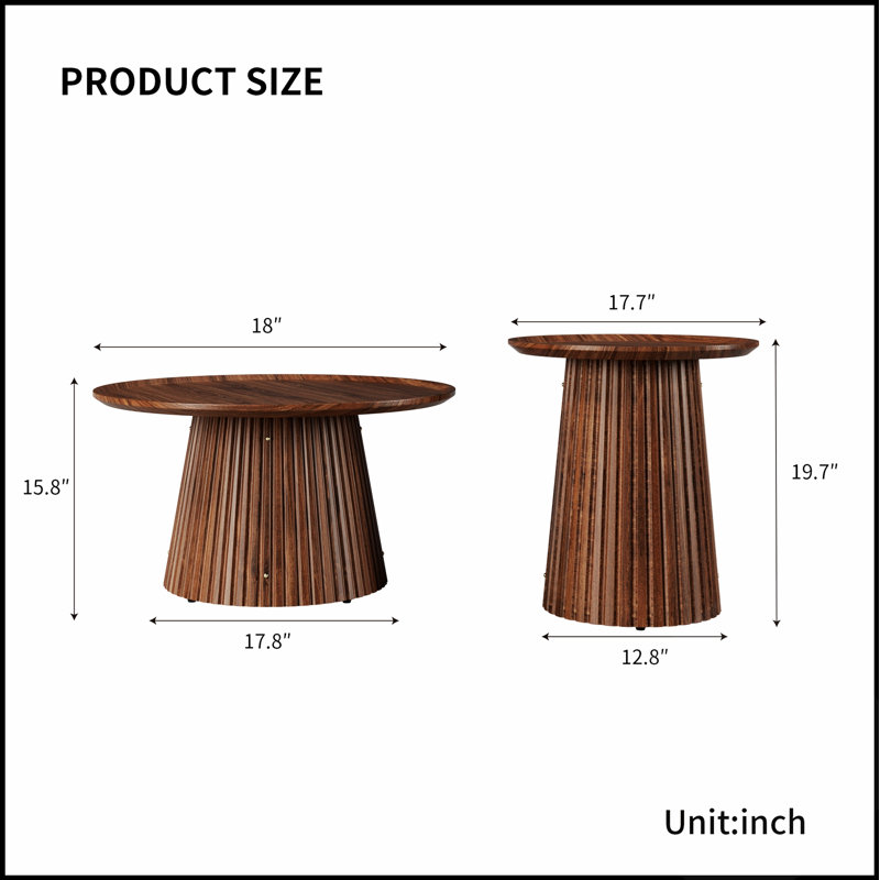Ensemble de 2 tables basses rondes, grandes et petites tables centrales et d'appoint en bois, finition noyer moderne pour le salon et le bureau