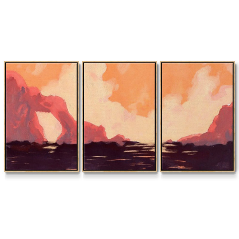 «Pink Rock Coast I», reproduction sur toile 3 pièces, H 24 po x l 48 po x P 2 po, Naturel