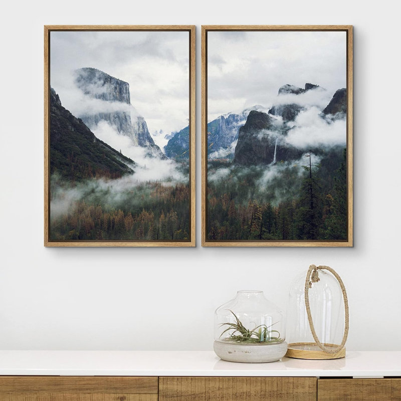 "Cloudy Mountain Range Forest Vista", reproduction de paysage sur toile, 2 pièces, H 24 po x l 32 po x P 1,5 po