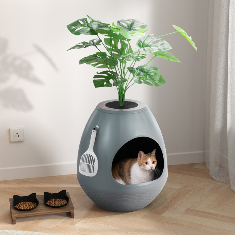 Hidden Plant Cat Litter Box with Smart Odour Control & Quiet Ventilation System, Grey