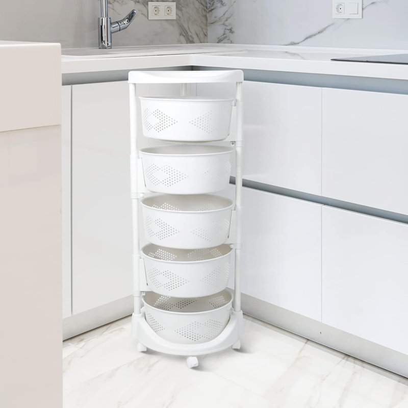 5-Tier Rotating Storage Basket Organizer, Durable PP Plastic Multi-Purpose Rack For Kitchen, Pantry, Bathroom & Home, Space-Saving Design With Breathable Grid Pattern