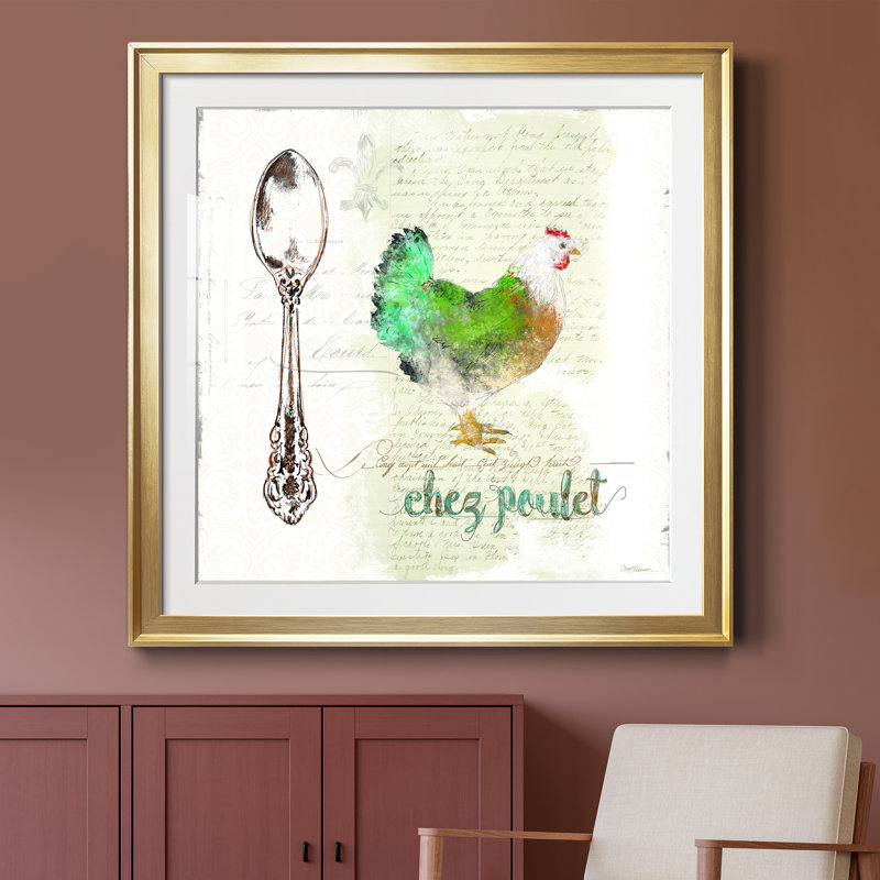 Poulet doré - reproduction d'art sur papier encadré, H 26,5 po x l 26,5 po x P 1,5 po, Papier encadré doré