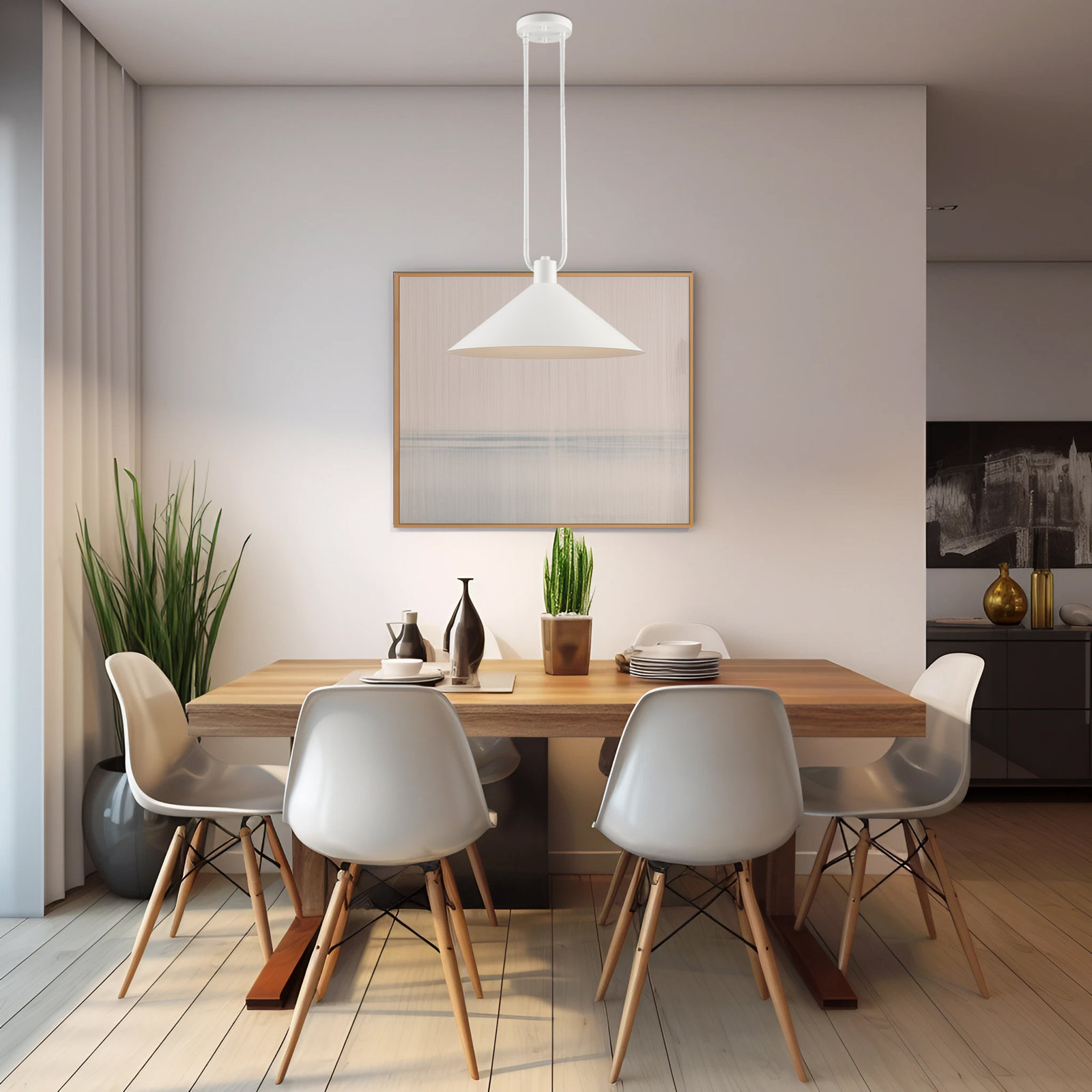 Fayra 1 - Light Industrial Pendant, 11.75" H x 17" W x 17" D, White
