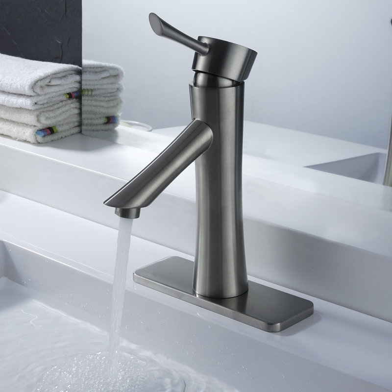 Brushed Nickel Single Handle Bathroom Faucet with Drain Assembly