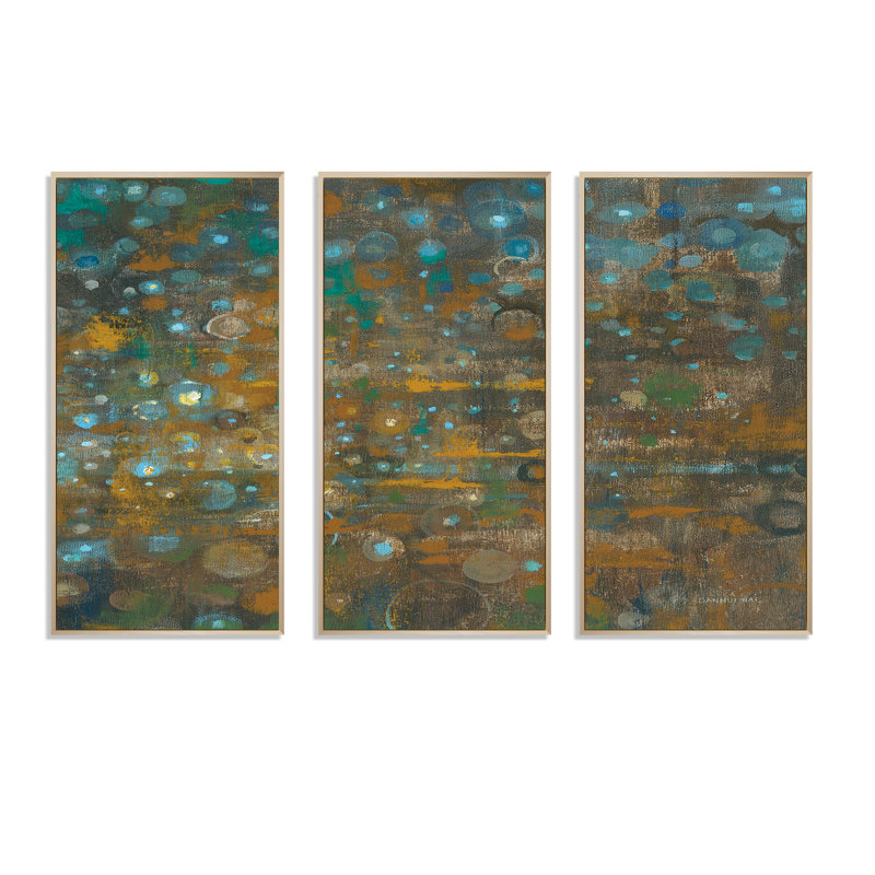 Dots On Glass IV - 3 pièces, reproduction sur toile, H 28 po x l 36 po x P 1 po, Cadre brun