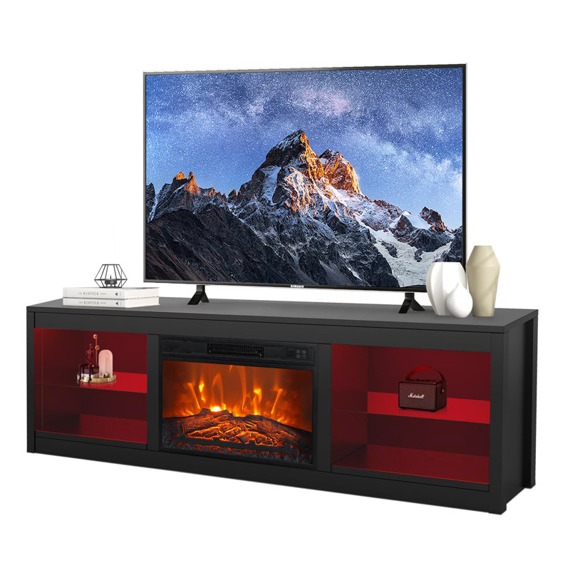 66" Tv Stand With Storage Cabinets For Living Room, Black, Yes