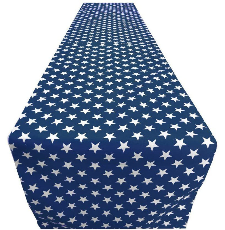 Stars Cotton Blend Independence Day Table Runner, 72" L x 12" W, Navy