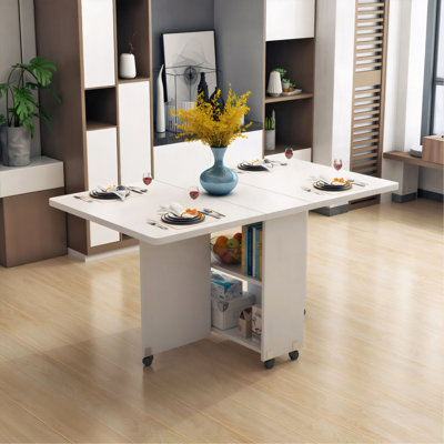 Table de salle à manger pliante à abattants avec 6 roulettes et 2 tablettes de rangement, table compacte pour petits espaces, P 47,2 po x l 23,6 po x H 30,3 po