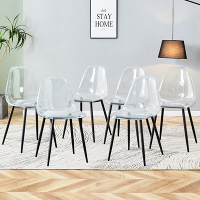Transparent Plastic Chair Of 6, Modern Nordic Style Armless Crystal Stool With Metal Legs, Ergonomic Seat Design, 1200 , 6 Creative Makeup Comfort,