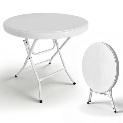 31.5" Round Folding Table, Cocktail Table, Bistro Table, Easy to Set Up for Outdoor Party, Wedding Event, Cafes, Backyard White
