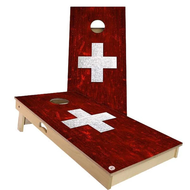 Ensemble de 2 panneaux de cornhole à thème drapeau 2 pi x 4 pi avec étui et lumières, Rouge, Suisse