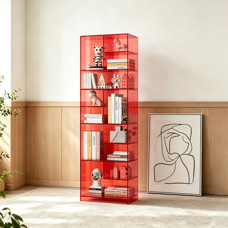 Classification Geometric Acrylic Bookcase, Red
