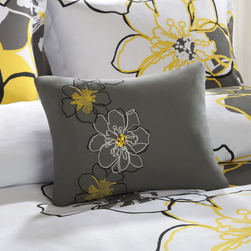 King Yellow and Grey Microfiber Floral Comforter Set