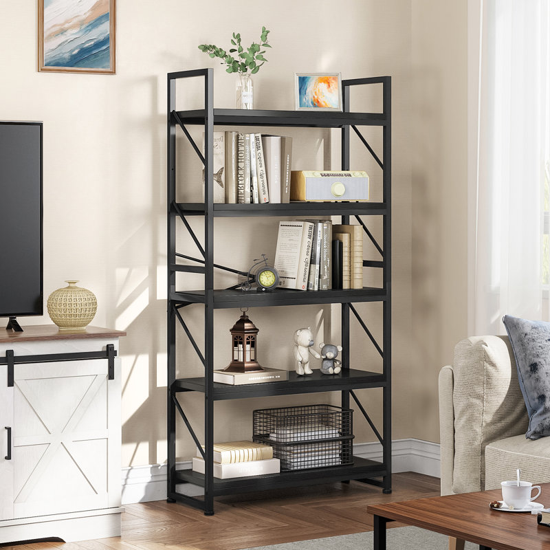 158 H X 80 W Corner Shelf Unit，Metal Ladder Shelving Unit, Black