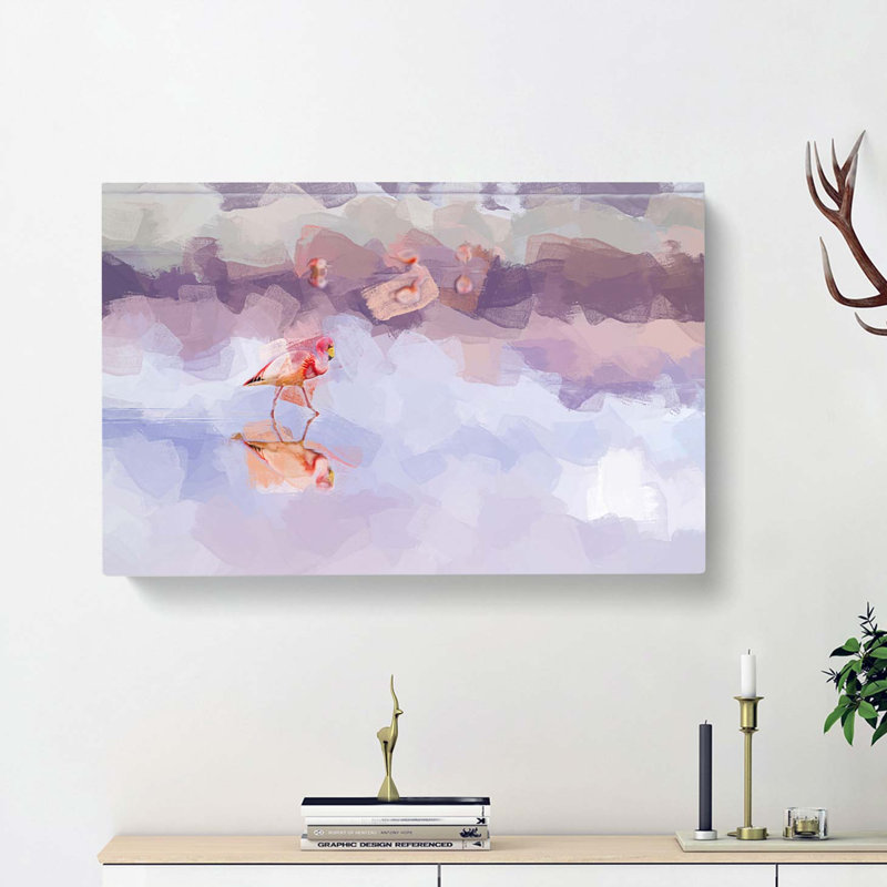 Flamingo Reflection in Abstract - Wrapped Canvas, 60cm H x 91cm W x 3cm D