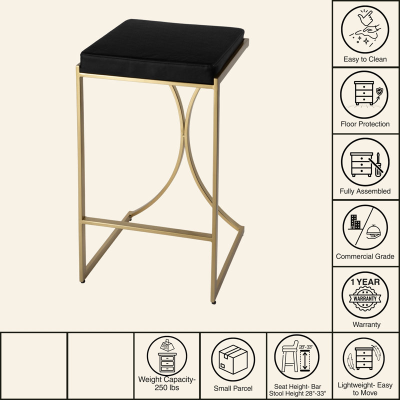 Natalya 24" Bar Stool, Gold, Black, Bar Stool (31” Seat Height)