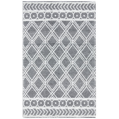 Tapis géométrique en laine tissé à la main Farmington en coton crème / gris Farmington