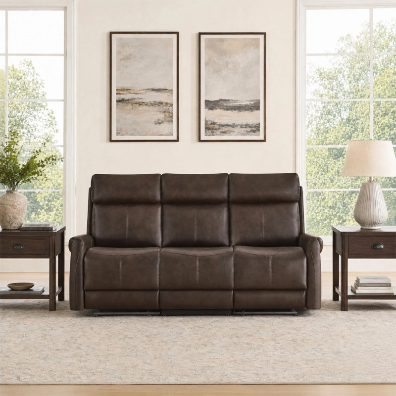 Canapé inclinable électrique 76,8 po 3 places, Saddle Brown