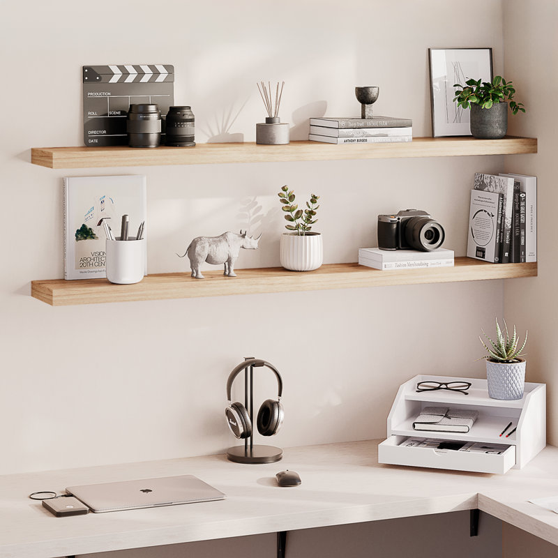Sydney 55" W x 6" D Floating Shelves Set with Invisible Wall Mount Brackets, Chêne