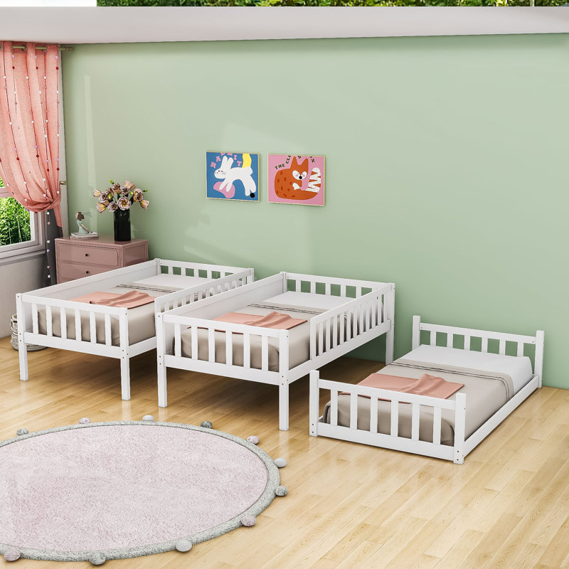 Space-Saving Twin Over Twin Over Twin Triple Bunk Bed With Detachable Feature, White