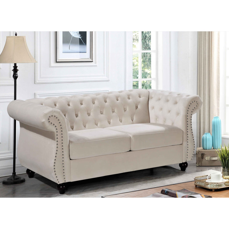 Fauteuil d'appoint Chesterfield, L 67,63 po, Velours ivoire