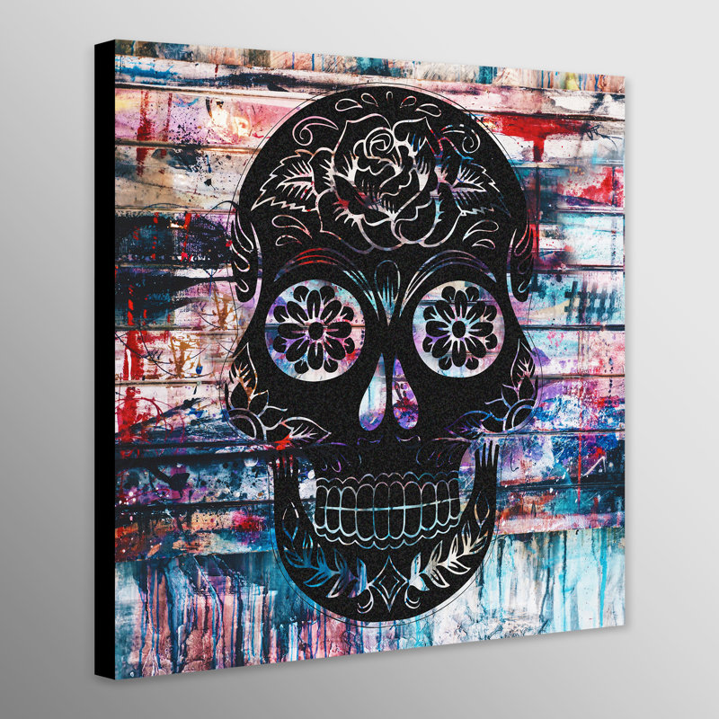 Skull - Day Of The Dead - Print on Canvas, 51cm H x 51cm W x 4cm D
