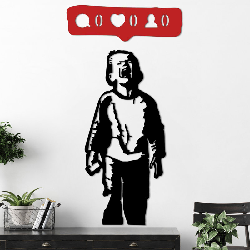 Élégant accessoire mural décoratif en métal, noir et rouge, 21,7 po x 6,7 po | Fabrication 100% métal, épaisseur: 0,06 po | Fixation murale facile avec pièce arrière, poids léger de 4,2 lb | Parfait pour la décoration intérieure et les espaces 