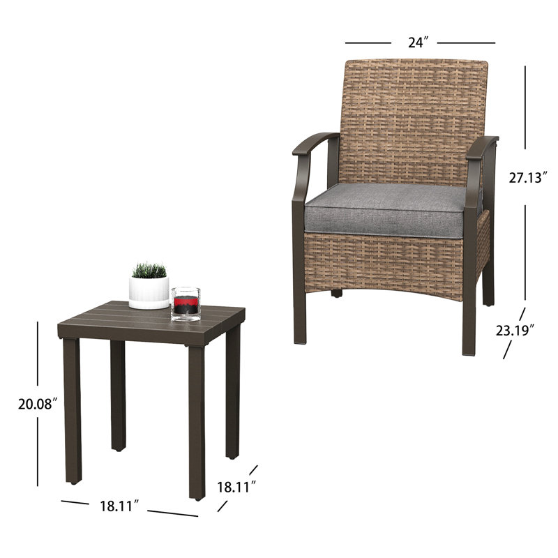 2 - Person Patio Conversation Set with Cushions, Brown Frame/Gray Cushion
