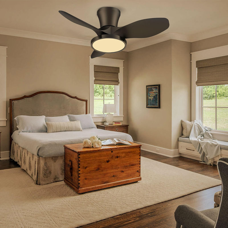 32 inch Quiet Ceiling Fan with Light and Remote Control, Black