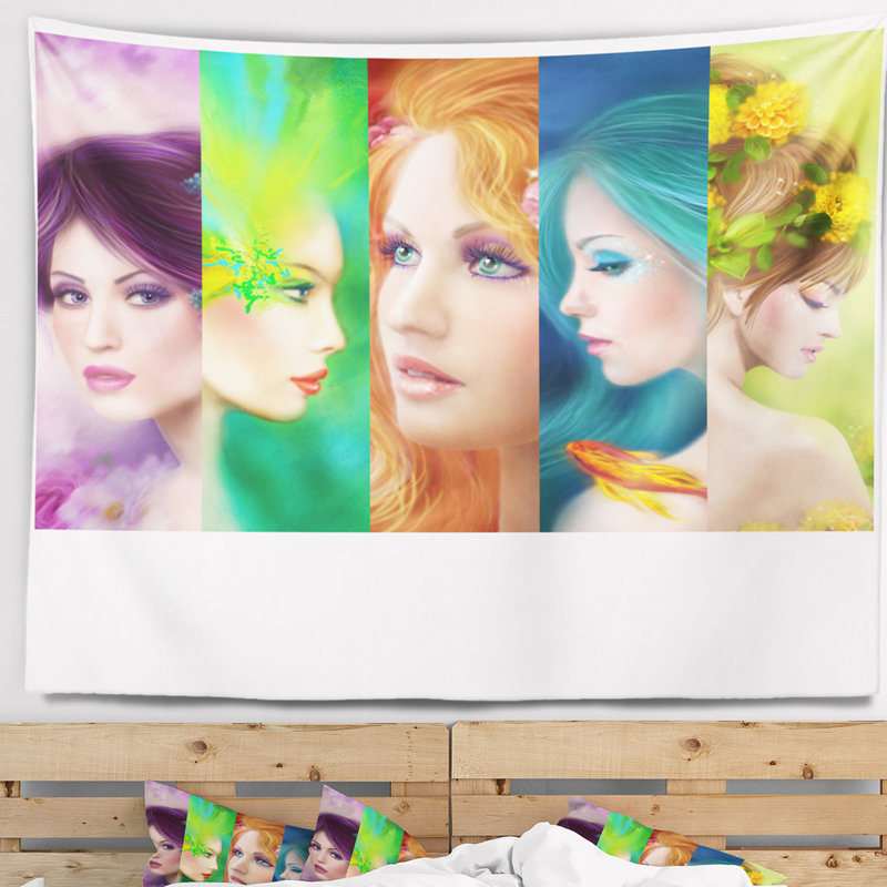 «Corwin Abstract Beautiful Women Face Collage Tapisserie», H 32 po x l 39 po