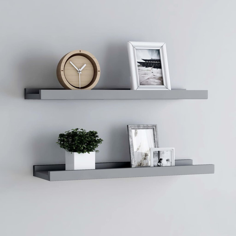 Arslaan 2 Piece Floating Shelf, 3cm H x 60cm W x 9cm D, Grey